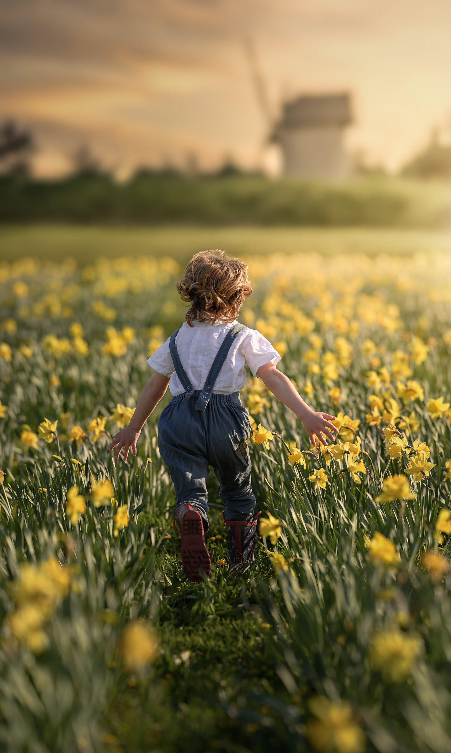 child running through garden of flowers norfolk botanical garden