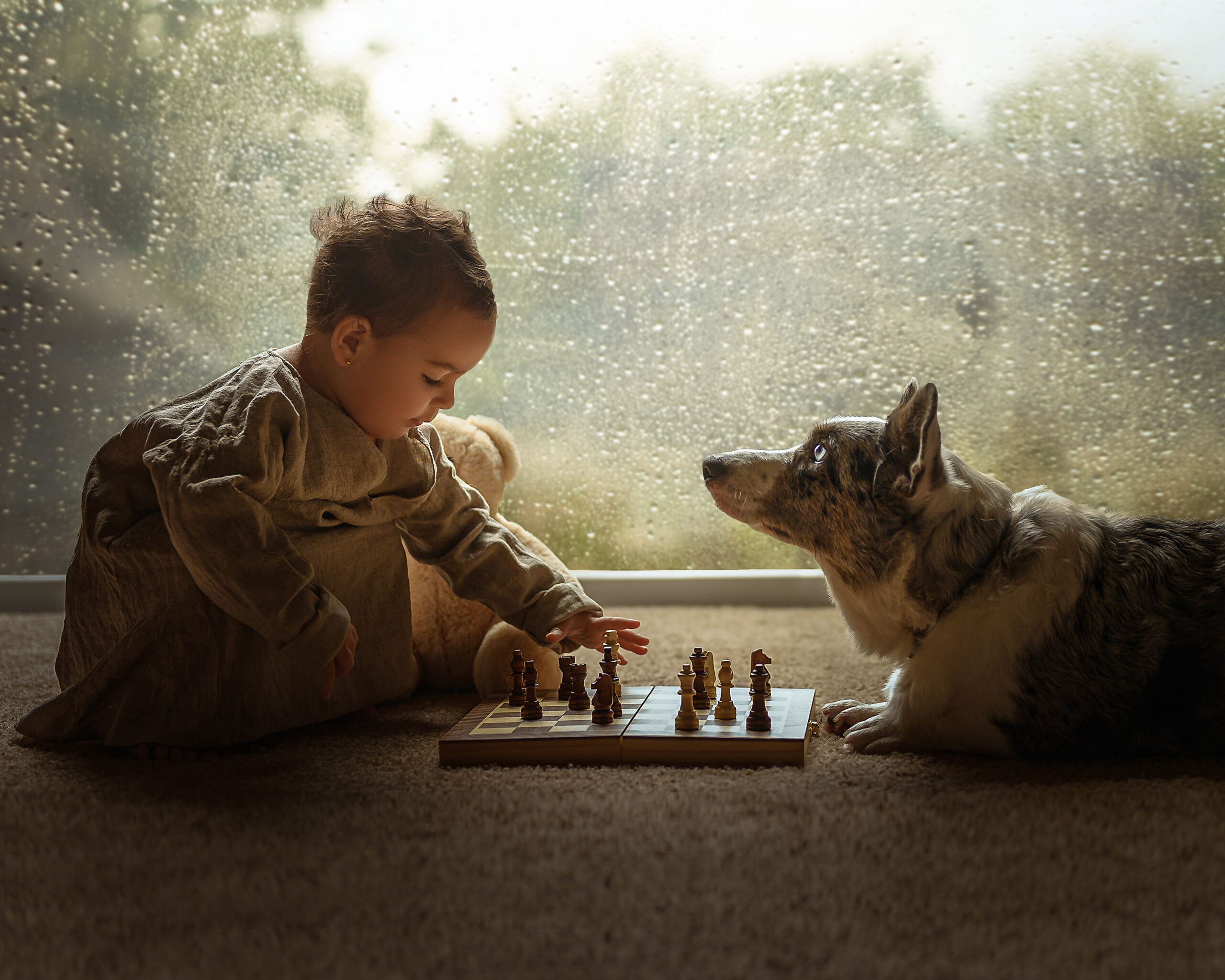 child playing chess with a dog Indoor Playground Virginia Beach